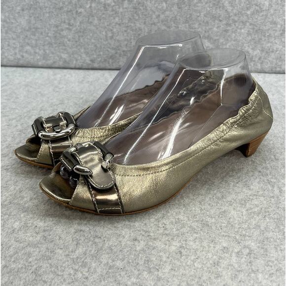Attilio Giusti Leobruni Leather Peep Toe Kitten Heel - Silver -Women Size 9 (39) - Picture 1 of 13